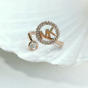 Michael Kors Rose Gold Monogram Logo and Crystal open ring size 7 NEW